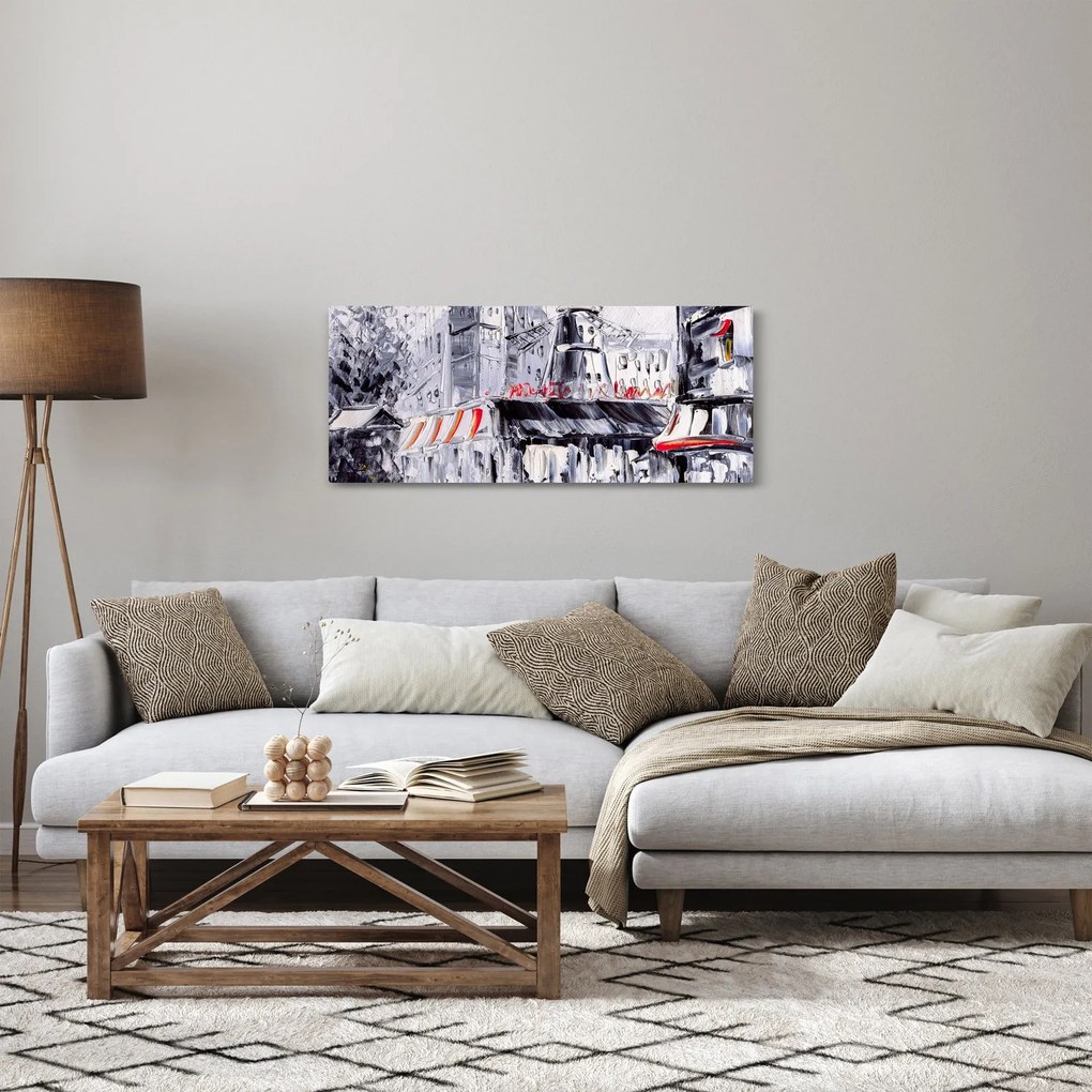 Obraz - Ulica v Paríži, olejomaľba (120x50 cm)