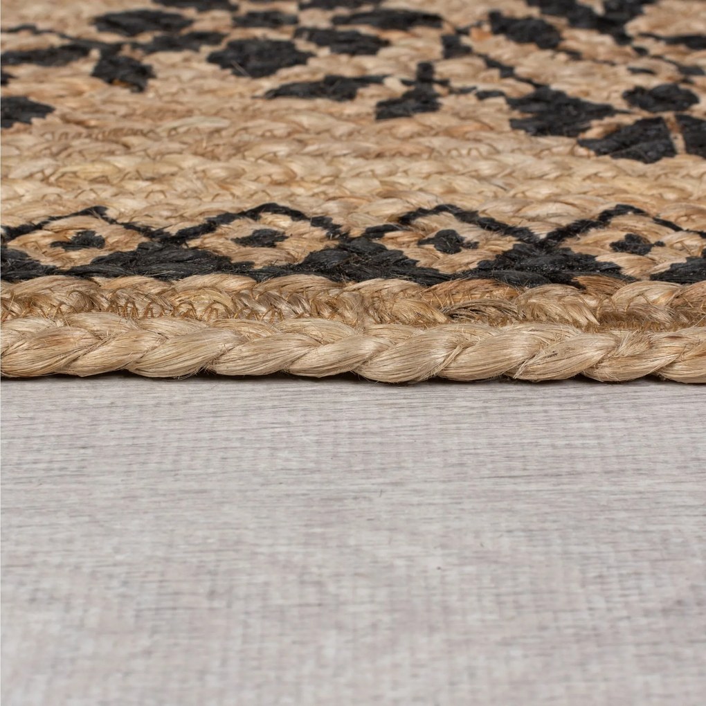Flair Rugs, Kusový koberec Printed Jute Maisie Natural/Black, 200x290, béžová, chodba / predsieň