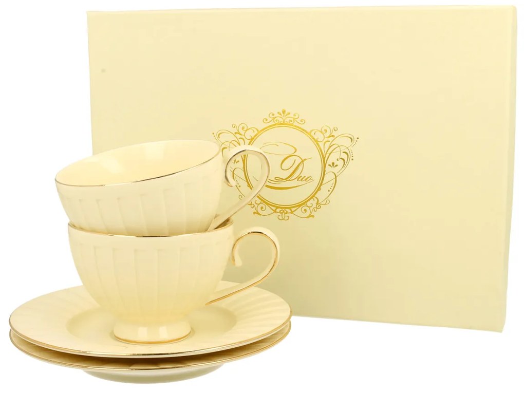 Porcelánová šálka na nohe s podšálkou Ecru Nina 220 ml sada 2ks