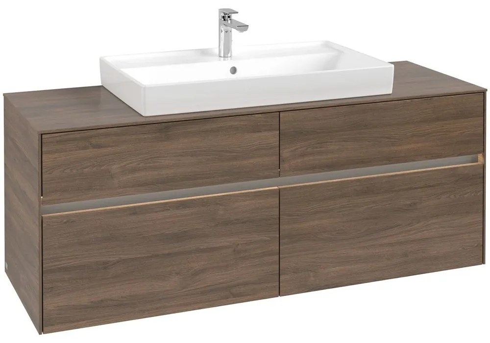 VILLEROY &amp; BOCH Collaro závesná skrinka pod umývadlo na dosku (umývadlo v strede), 4 zásuvky, s LED osvetlením, 1400 x 500 x 548 mm, Arizona Oak, C088B0VH