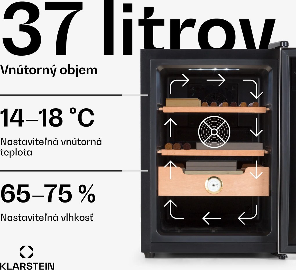 Klarstein El Presidente 37, humidor na cigary, 37 l, 2 zásuvky, 1 priehradka z cédrového dreva