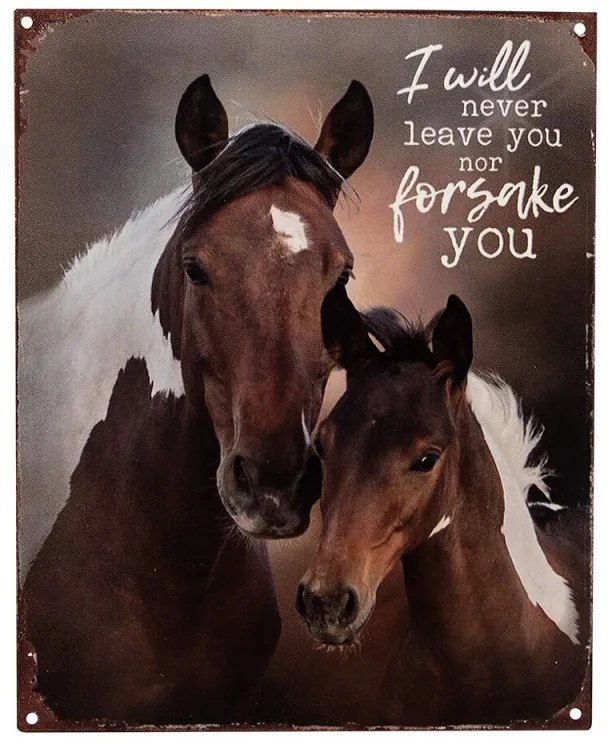 Hnedá nástenná kovová ceduľa s koníkmi Horses - 20*1*25 cm