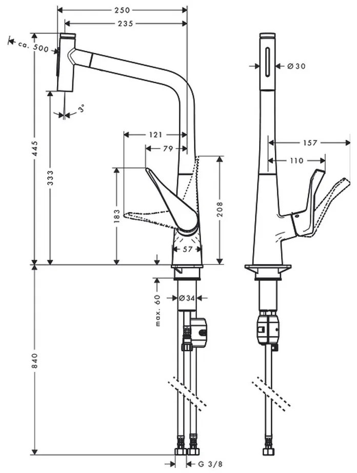 Hansgrohe M71, drezová batéria Metris Select s výsuvnou spŕškou, vzhľad nerezový, HAN-73820800