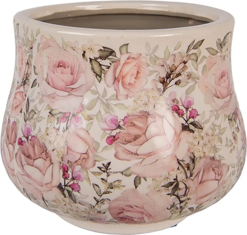 Keramický obal na kvetináč s ružami Rosien L - Ø 21*17 cm