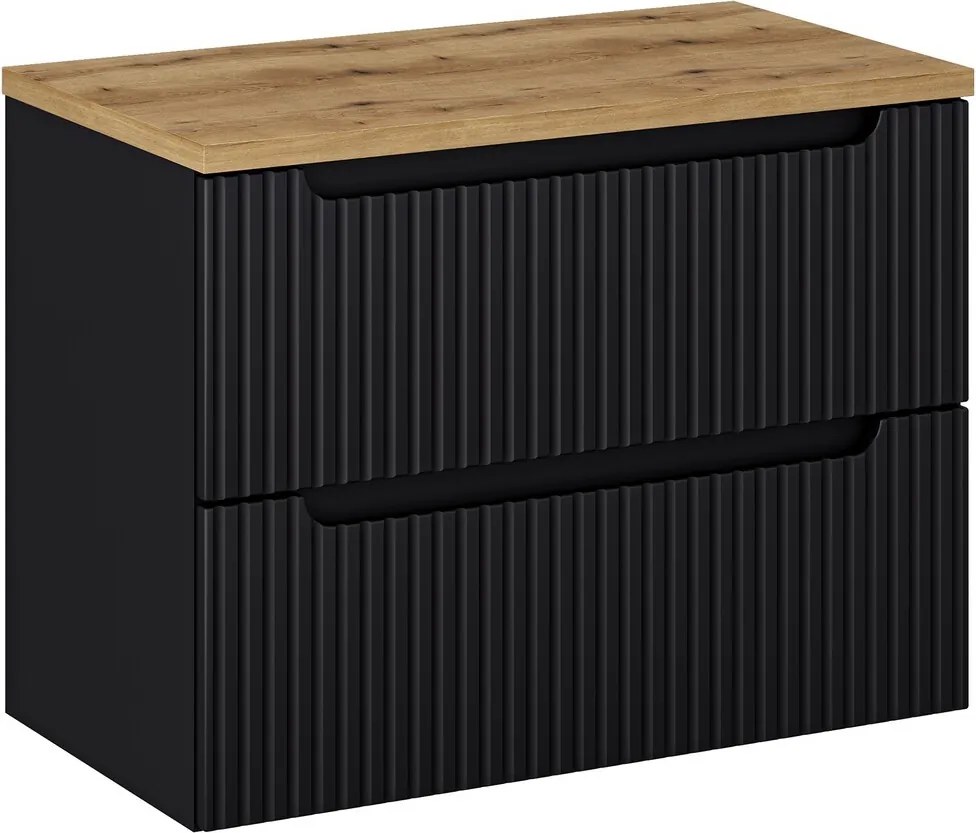 Závesná skrinka pod umývadlo Nova Black I s doskou 80 cm čierna/dub pobrežný