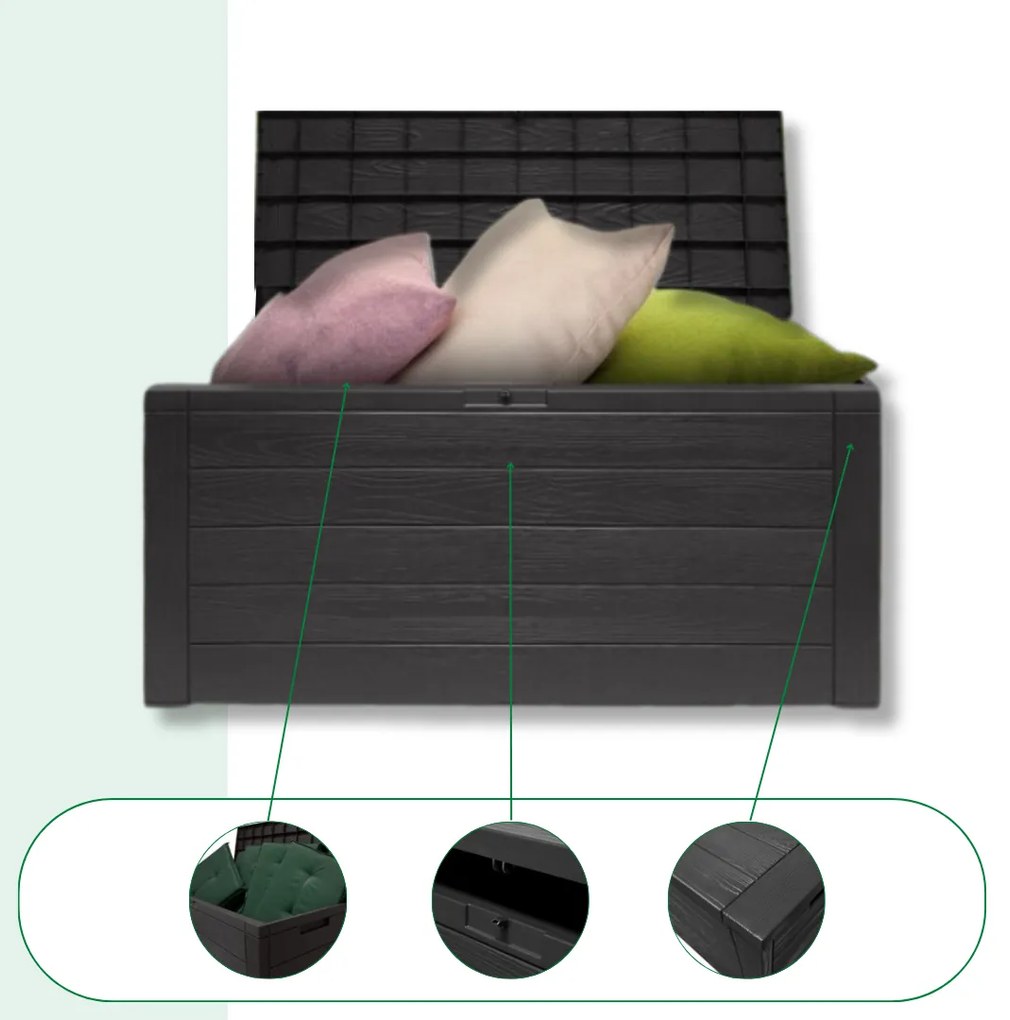 Prosperplast Úložný box WOODEBOX, 280L, 120x46x57cm, antracitová
