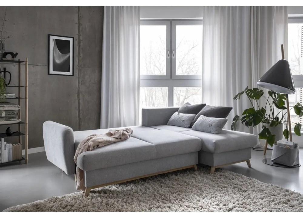 Svetlosivá rozkladacia/s úložným priestorom rohová pohovka (pravý roh/s leňoškou) Scandic Lagom – Miuform