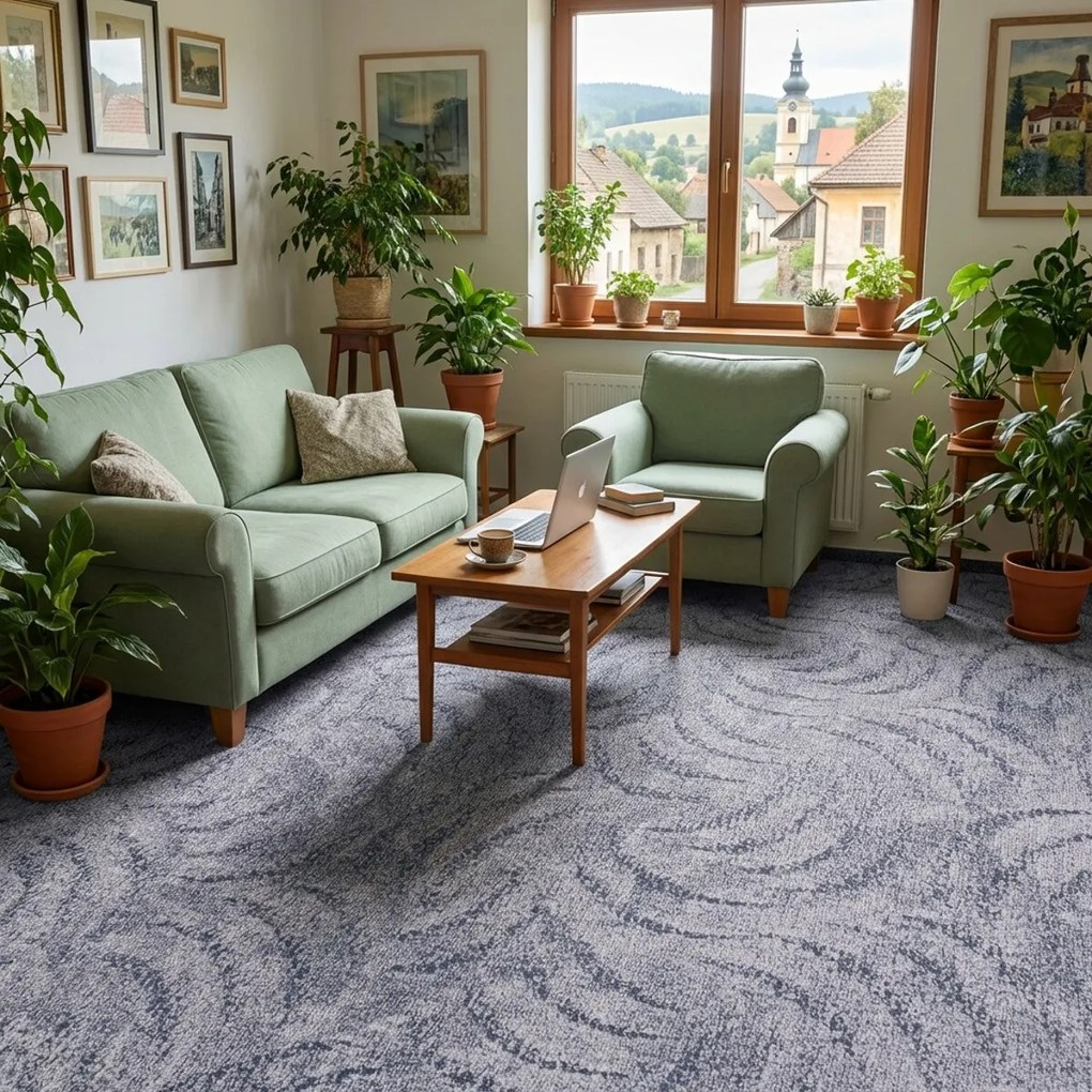 Metrážny koberec Scroll šedý, na mieru, šíře 5m, šedá, filc, obývacia izba, AladinWorld Expres