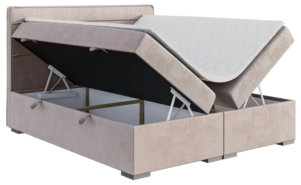 Manželská posteľ Boxspring 200 cm Benio (svetlofialová) (s matracom a úl. priestorom). Akcia -20%. Vlastná spoľahlivá doprava až k Vám domov. 1054511