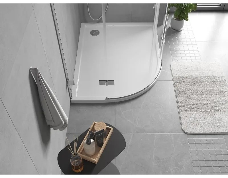 Mexen Flow, asymetrická štvrťkruhová sprchová vanička slim, pravá 100 x 80 cm, biela lesklá, 46Q108010R