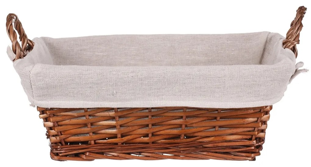 Prútený kôš s látkou hnedá, 35 x 25 x 13 cm