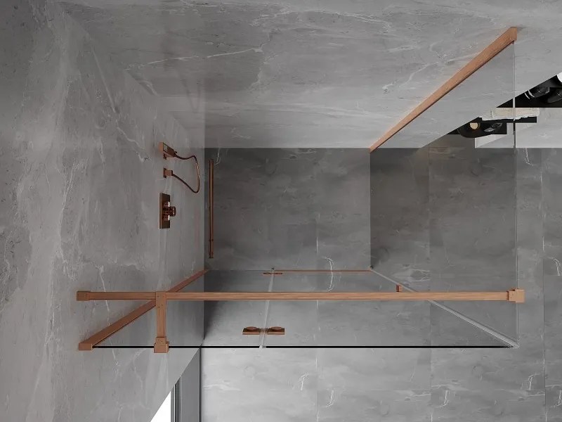 Mexen Mist H T, sprchový kút s výklopnými dverami ľavý 90 x 85 cm, číre sklo, medená matná, 8A5T-090-085-65-00-L