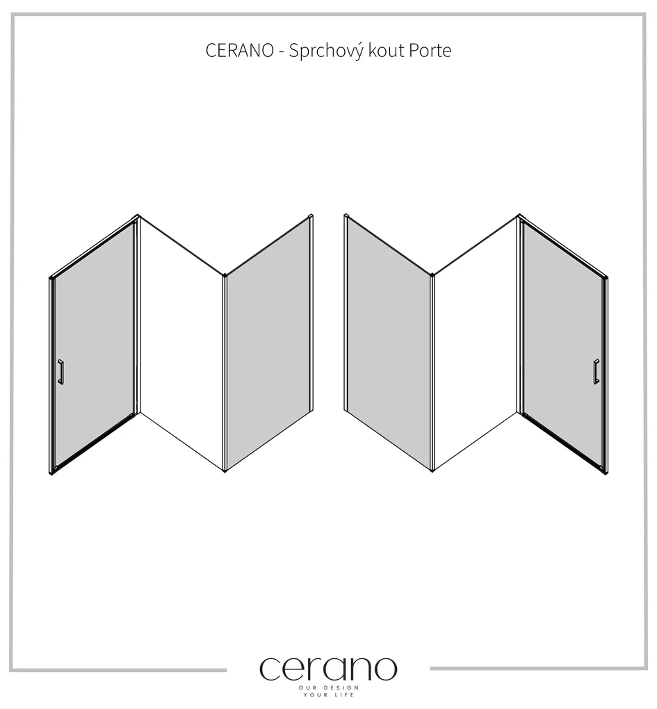 CERANO - Sprchovací kút Porte Ľ/P - 8 mm - čierna matná, grafitové sklo - 80x90 cm - krídlový, CER-CER-8050BD7491