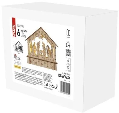 Drevený LED vianočný betlehem s časovačom Bethle 15 cm teplá biela