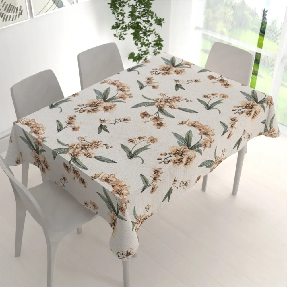 Biante Bavlnený obdĺžnikový obrus Sandra SA-624 Hnedé orchidey na bielom 60x100 cm