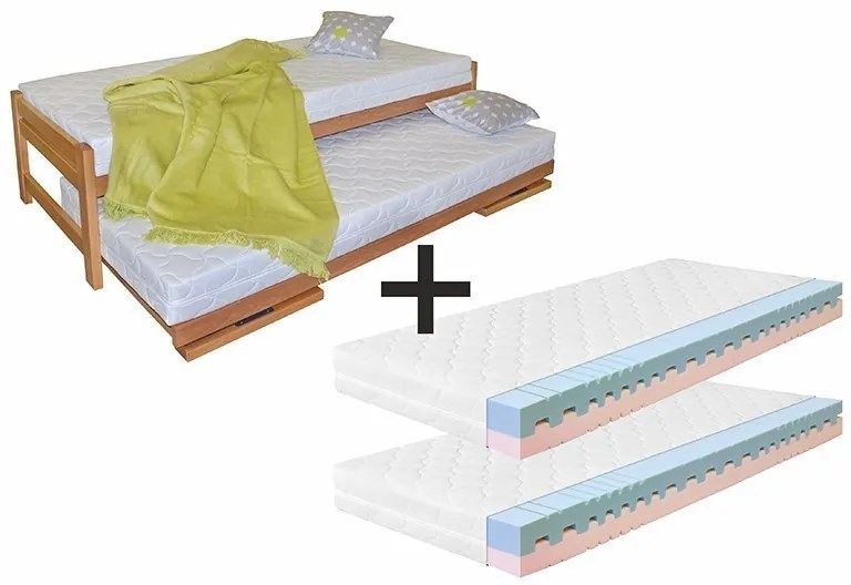 Ahorn Posteľ Duelo + 2 matrace Dara - rozkladacia posteľ s dvoma lôžkami 80 x 200 cm