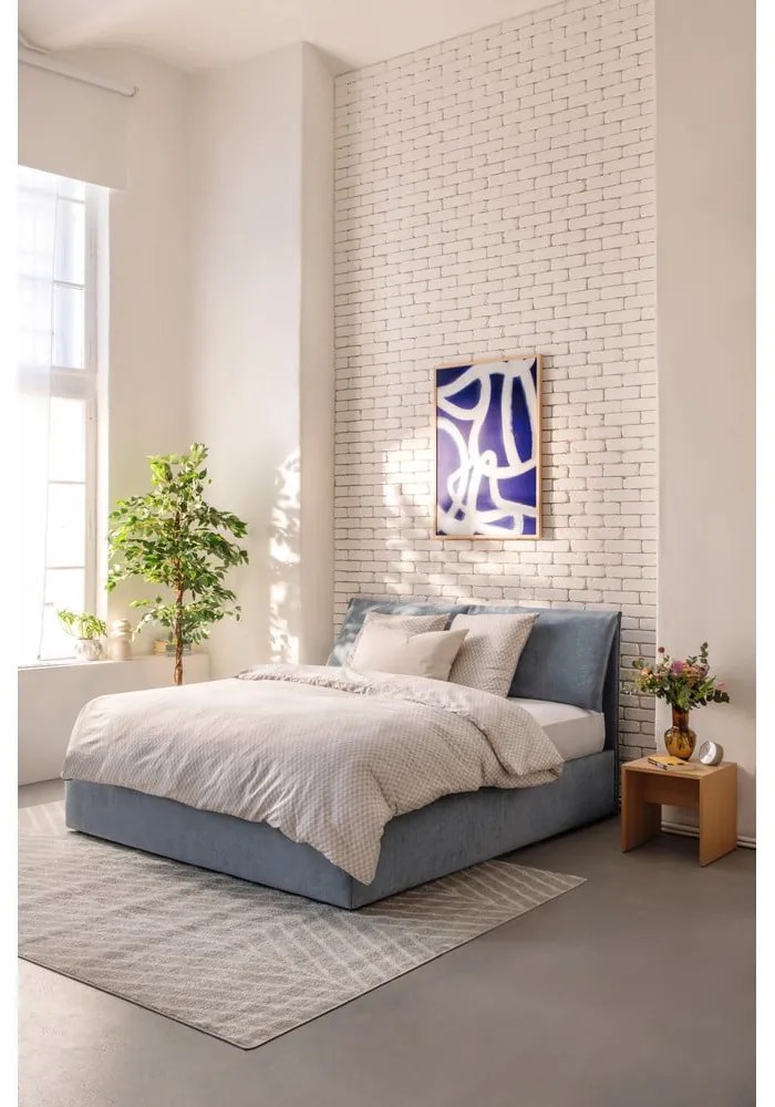 Modrá čalúnená dvojlôžková posteľ s úložným priestorom s roštom 160x200 cm Thessa Pillow – Bonami Selection