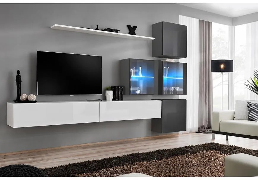 Obývacia stena Switch XIX Sklo +LED  Biely/Grafit