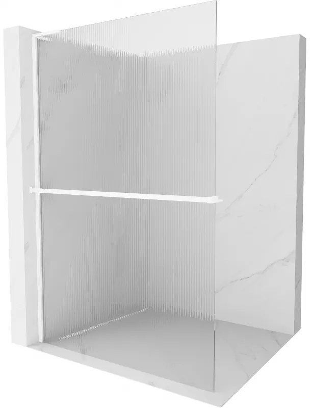 Mexen Kioto+ L, sprchová zástena Walk-In s poličkou a vešiakom 90 x 200 cm, 8mm sklo s rebrovým vzorom, biely profil, 800-090-123-20-09