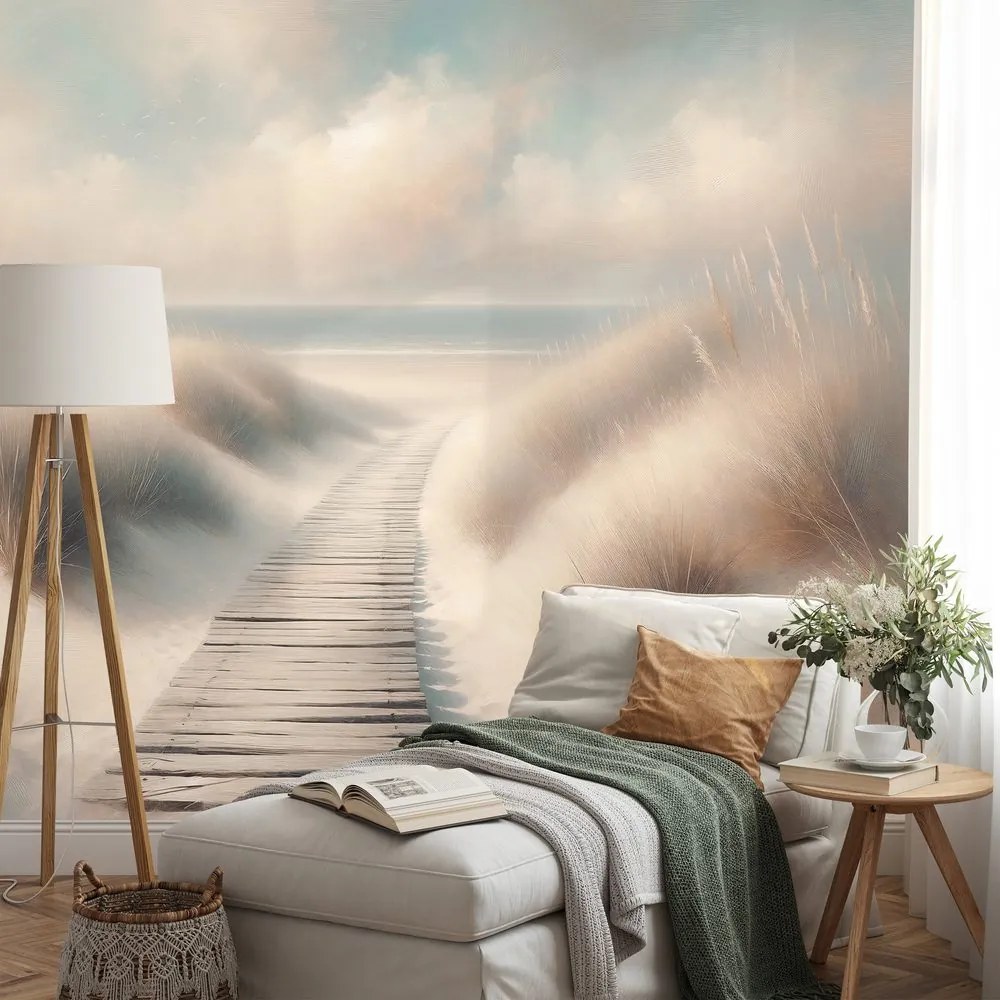 Samolepiaca tapeta piesková pláž s drevenou cestou
