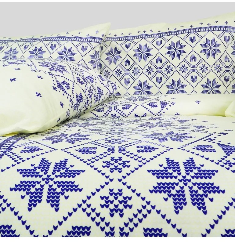 Obliečky bavlnené Etno krémovo-modré EMI, Štandardný set jednolôžko obsahuje 1x 140x200 + 1x 70x90
