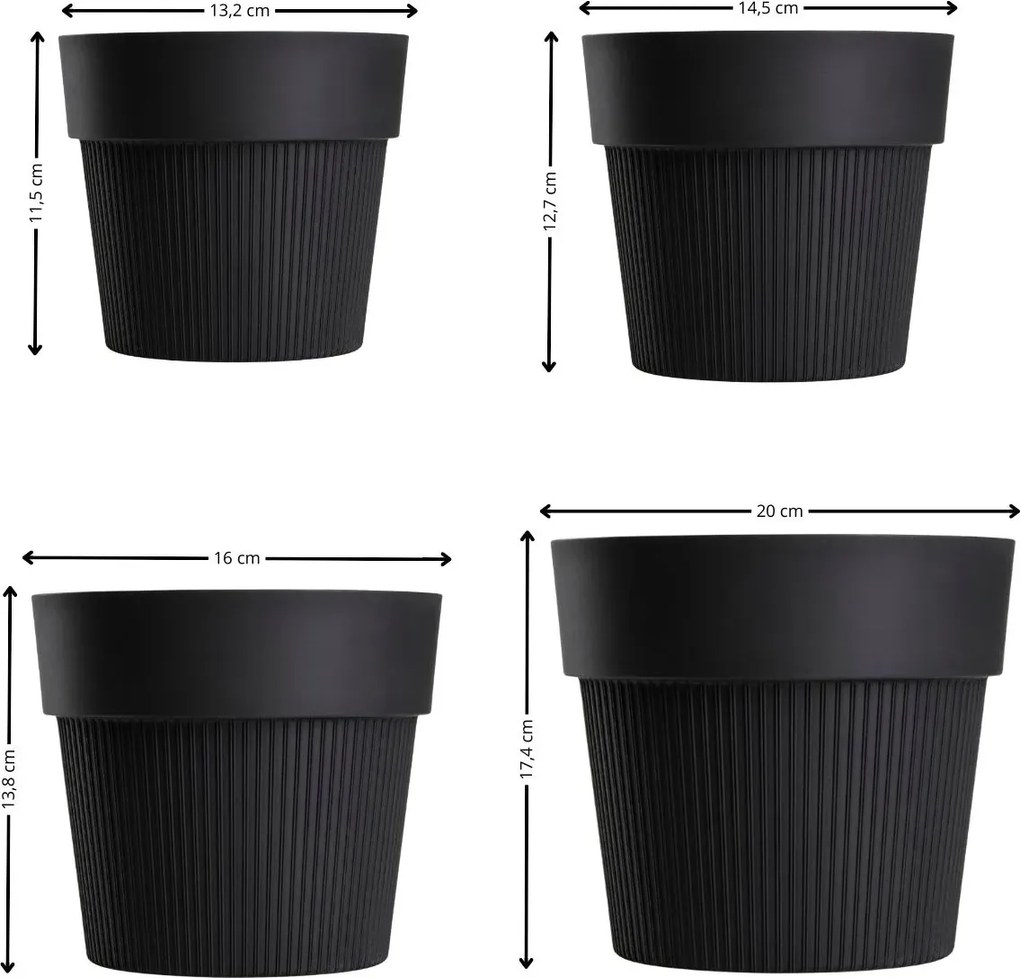 Sada 4 ks květináčů Silva Line černá