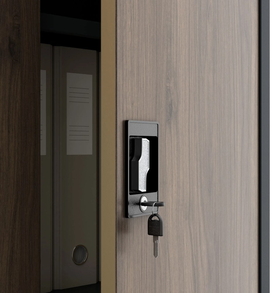 Kovová kancelárska skriňa na dokumenty, široká, antracit/orech, 1150x1850x400 mm: JAN II Eco Design