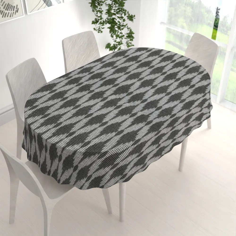 Biante Dekoračný oválny obrus Leona LN-048 Tmavo sivé obrazce a pásiky 100x140 cm