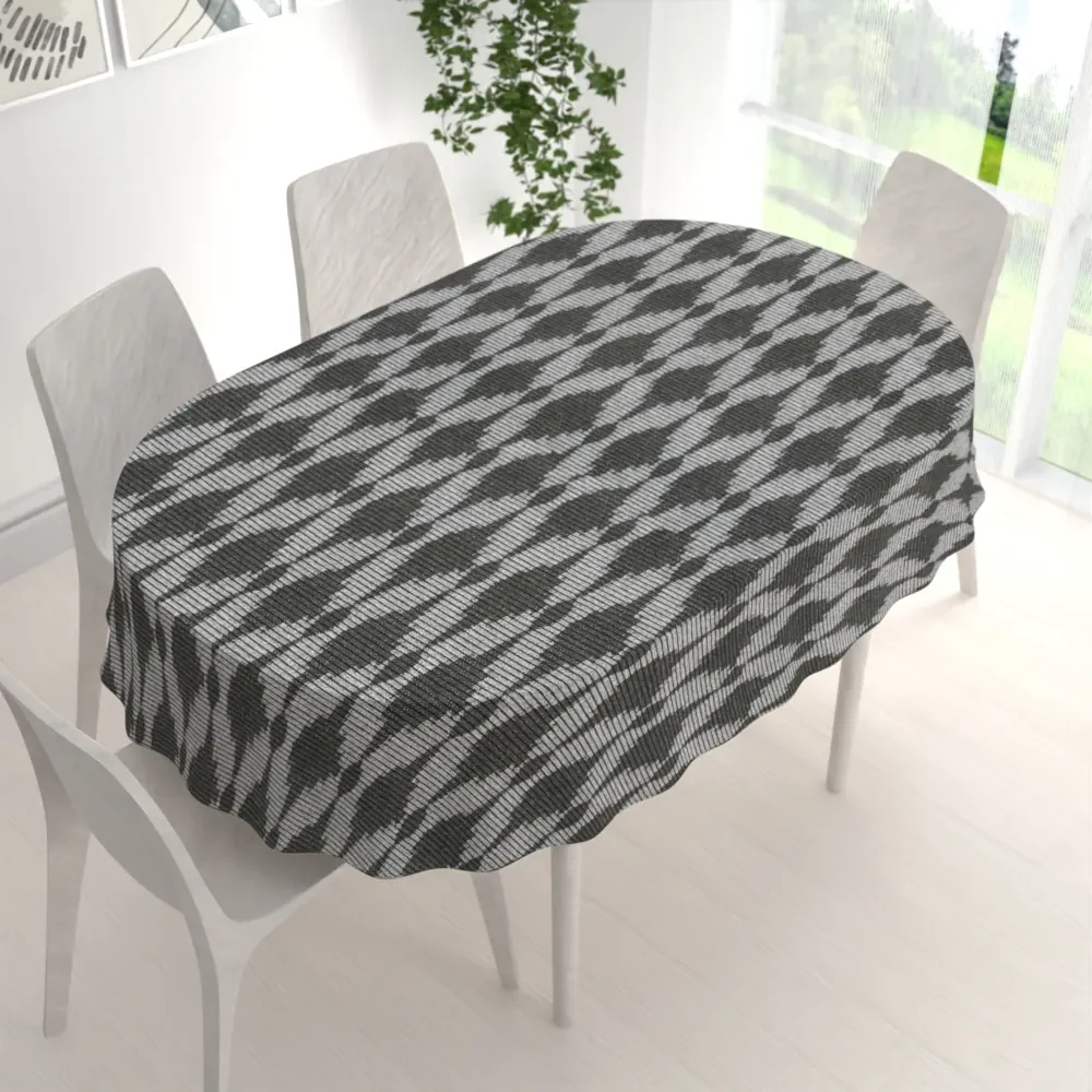 Biante Dekoračný oválny obrus Leona LN-048 Tmavo sivé obrazce a pásiky 120x160 cm