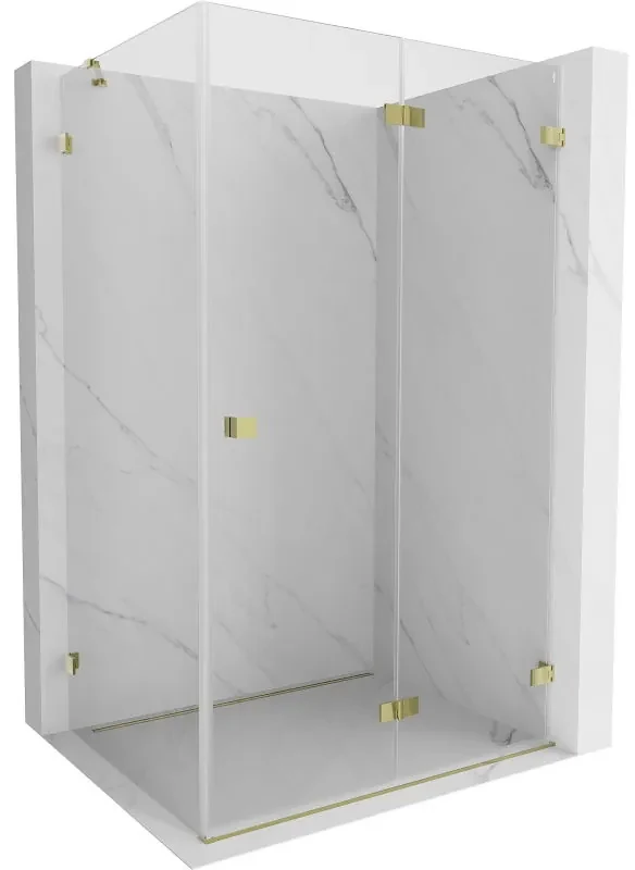 Mexen Lunar-F, sklápací sprchový kút pravý 100 x 80 cm, 8mm číre sklo, zlatý profil, 836-100-080-50-00-P
