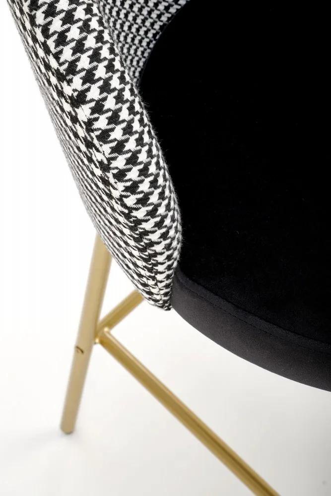 Barová stolička LEVON — kov, látka, zlatá/čierno-biela