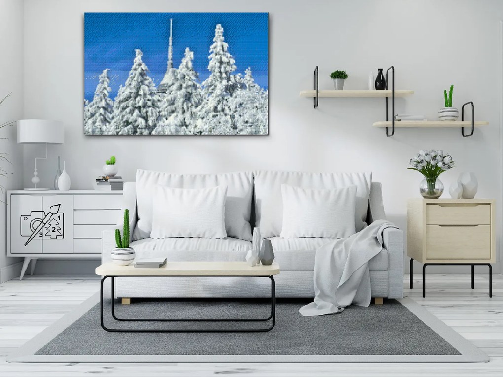 Gario Diamantové maľovanie Zasnežený Ještěd Rozmery: 60 x 40 cm, Rámovanie: Iba zrolované plátno, Diamanty: Okrúhle