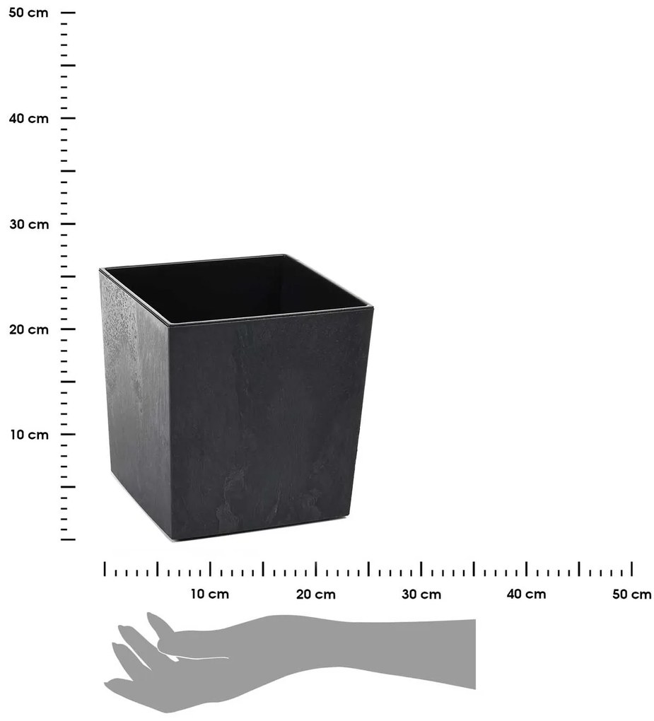 PLASTOVÝ KVETINÁČ FLORE 19X19 CM IMITÁCIA BETÓNU ČIERNA