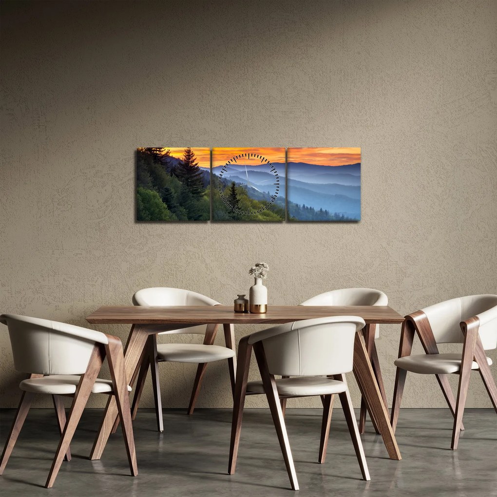 Obraz - Červánky v horách (s hodinami) (90x30 cm)