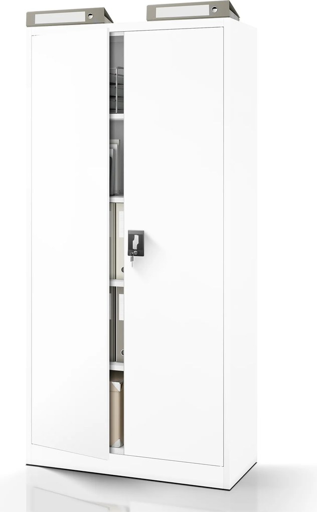 Kovová spisová policová skriňa JAN, 900 x 1850 x 400 mm, biela