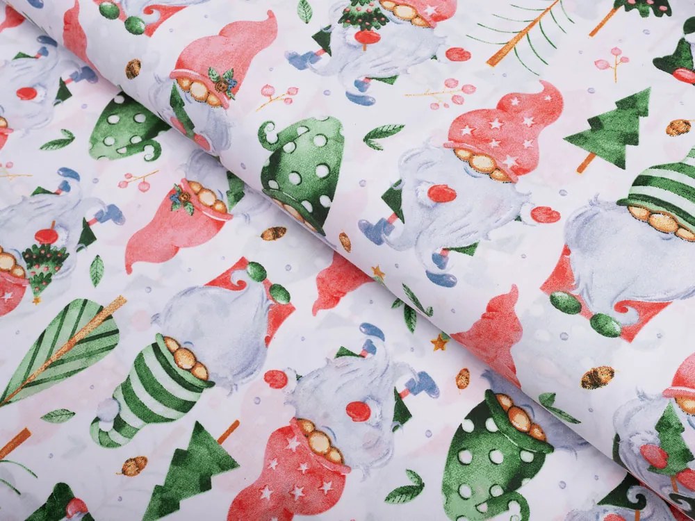 Biante Vianočná bavlnená obliečka na vankúš Sandra SA-404 Škriatkovia a stromčeky 50 x 60 cm