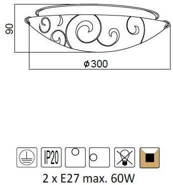 ACA DECOR Prisadené svietidlo CHAPLIN max. 2x60W/E27/230V/IP20, priemer 30cm