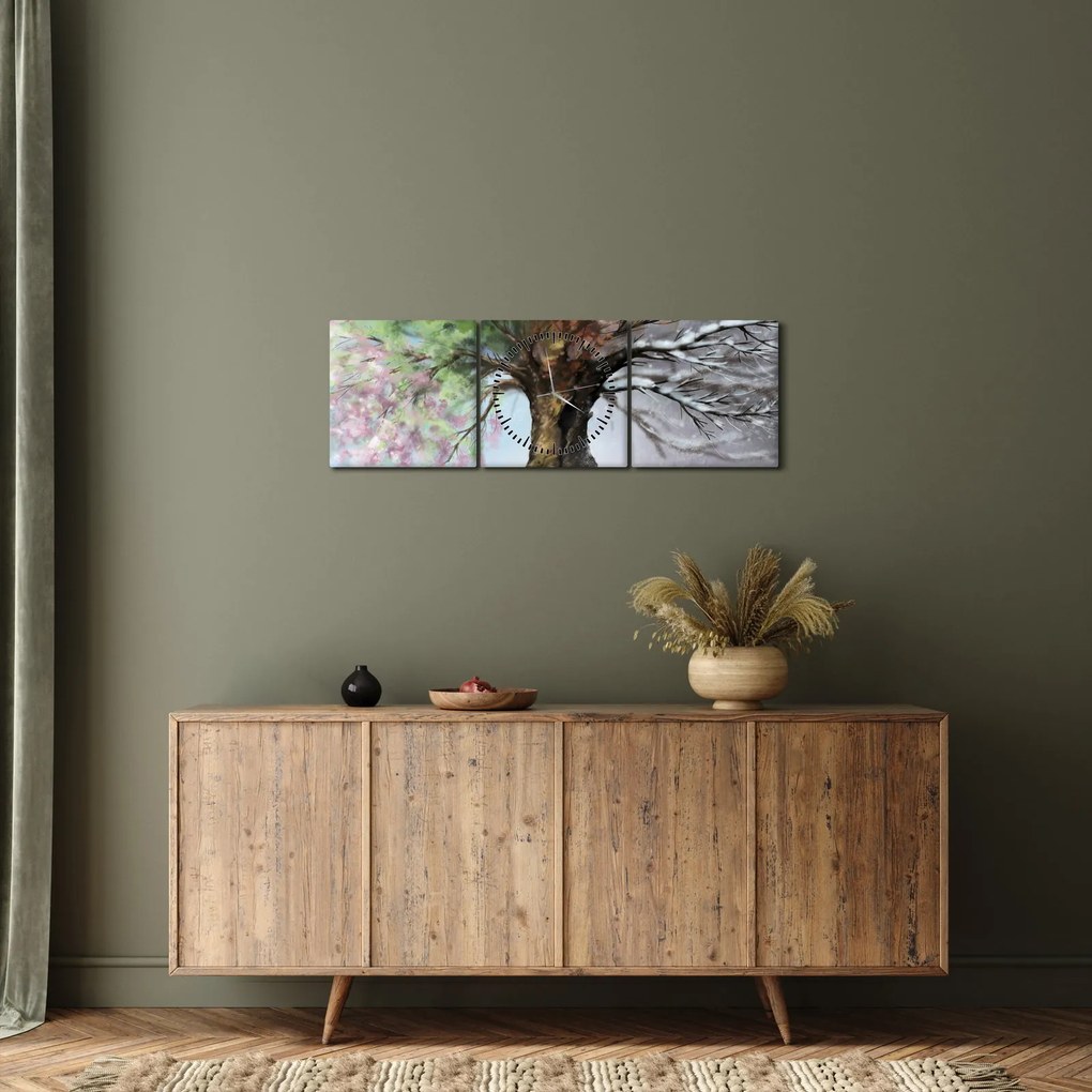 Obraz - Strom štyroch ročných období (s hodinami) (90x30 cm)