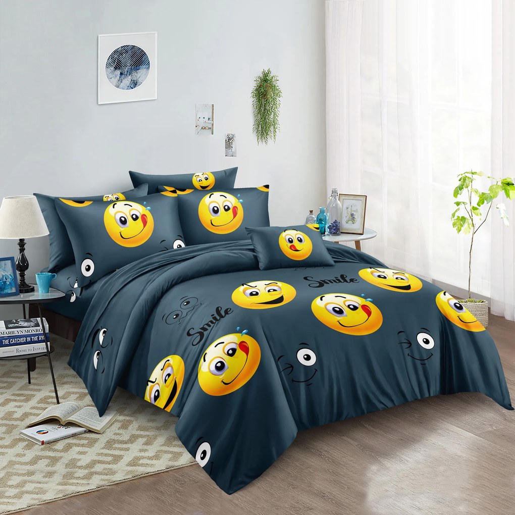 Obliečky z mikrovlákna MLSNÝ SMAJLÍK sivé Rozmer obliečky: 2 ks 70 x 90 cm | 200 x 220 cm