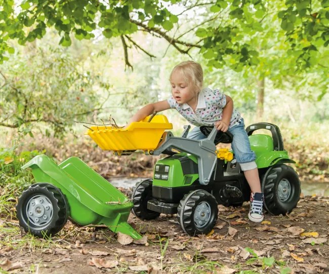 Šlapací traktor s prívesom a lyžicou Rolly Toys 023196 Fahir 5115G TB