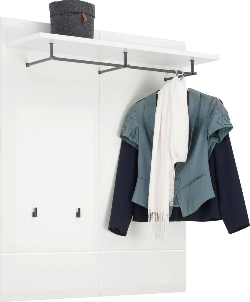 XXXLutz VEŠIAKOVÝ PANEL, biela, biela s vysokým leskom, 100/122/30 cm Hom`in - Vešiakové steny - 001803069043