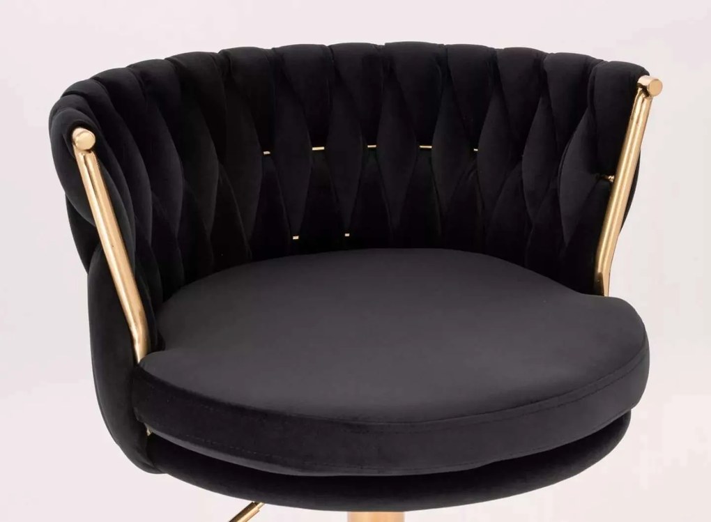 LuxuryForm DESIGN Stolička LYON VELUR na zlatej podstave s kolieskami - čierna