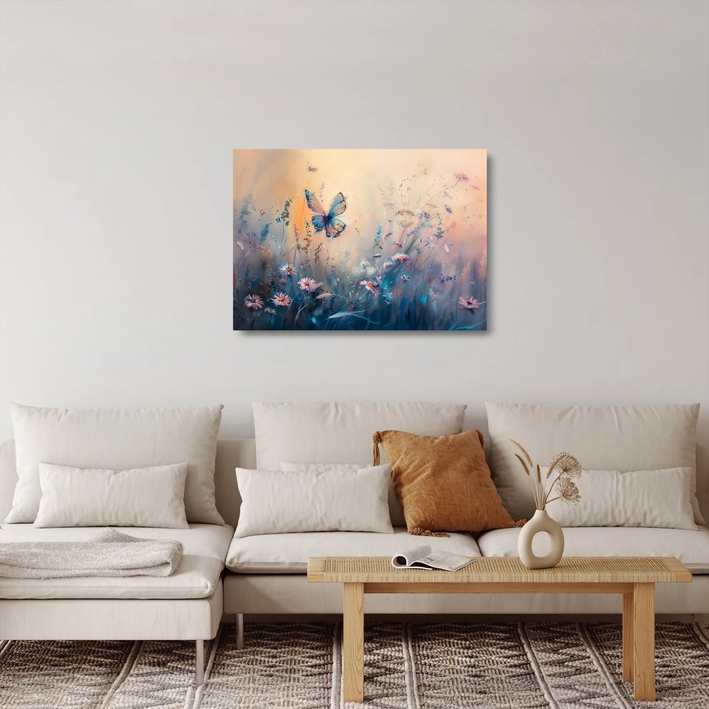 Sklenený obraz - Lúka s motýľom II. (70x50 cm)
