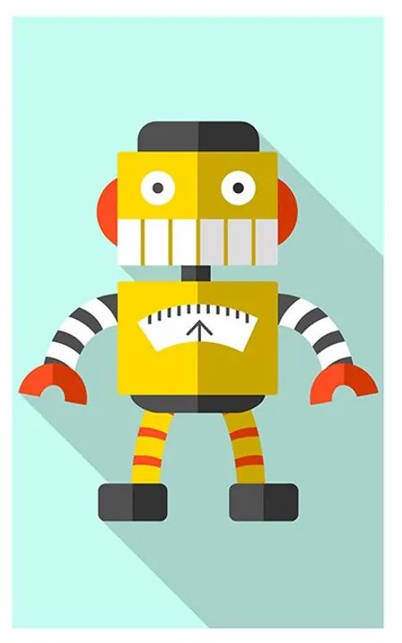Plagát s paspartou žltý robot na modrom pozadí - 30x45 black