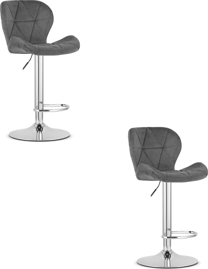 Sada 2 barových stoličiek WEST zamatová sivá / chrómová podnož