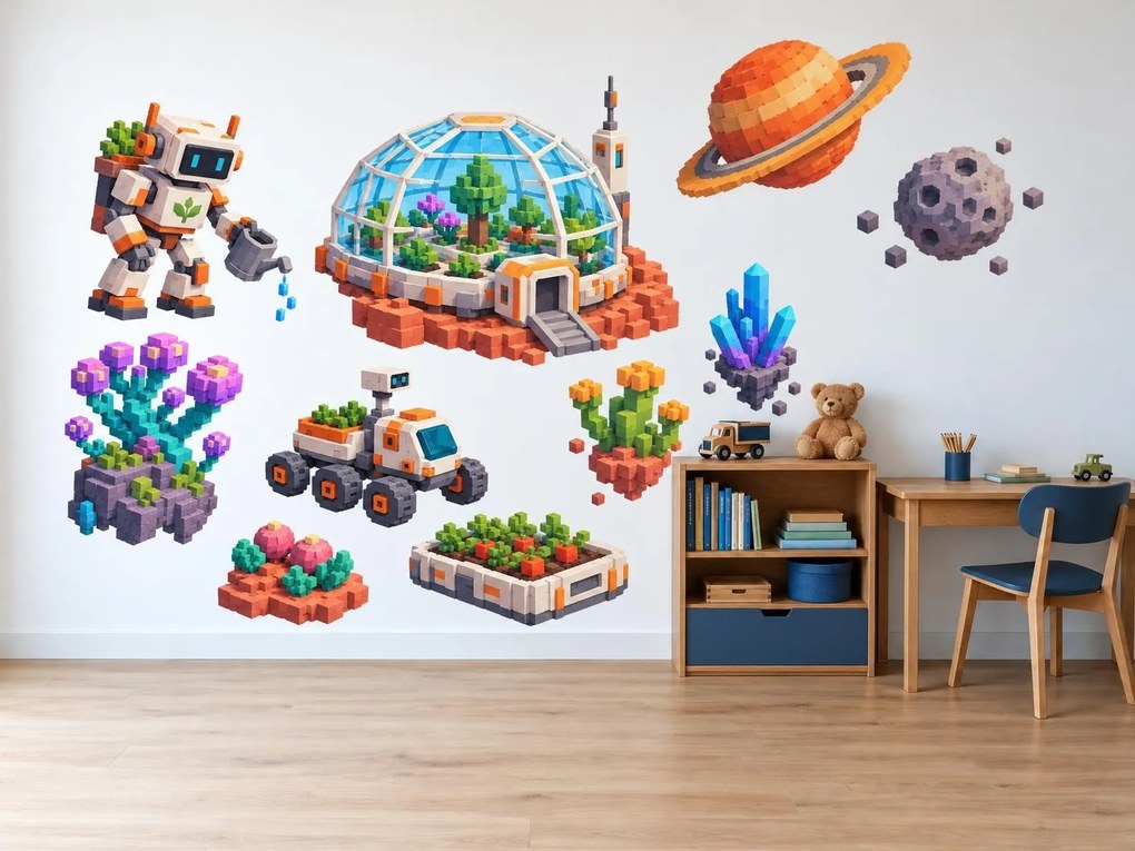 Minecraft Vesmírná zahrada s robotem arch 46 x 34 cm