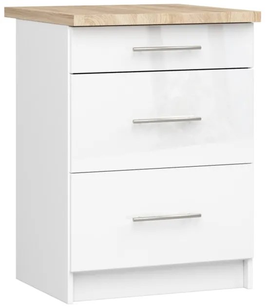 Spodná kuchynská skrinka s doskou OLIWIA S60 3SZ biela, lesk