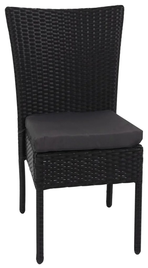 4x Stolička a stola HWC-G19, polyratan, 120x75cm - čierna, vankúše tmavosivá