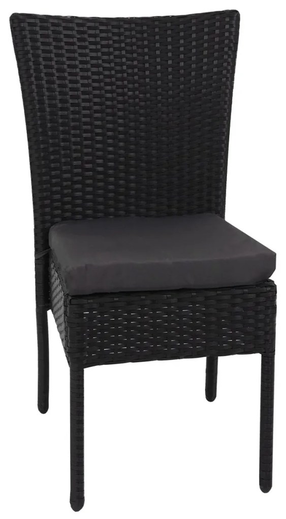 Záhradna jedálenská súprava 4x Stolička a stola HWC-G19, polyratan, 120x75cm - čierna, vankúše tmavosivá