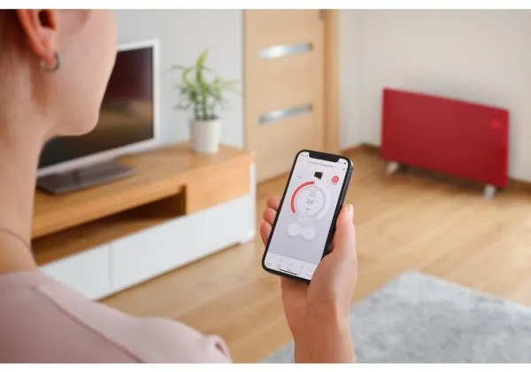 Sencor - Inteligentný elektrický priamy ohrievač/konvektor 1200/2400 W, 230 V, IP24, Wi‑Fi, červený